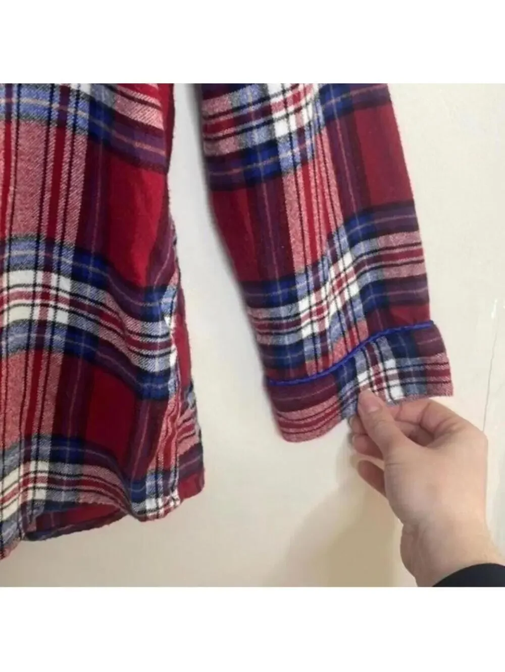 🇺🇸Soft surroundings, red and blue plaid button up pajama top cotton blend